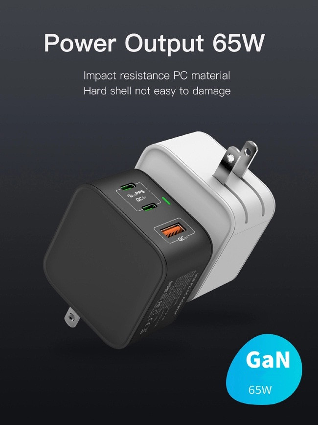 65w Gan chaja Ụdị C PD Adapter na QC 4.0 3.0 Foldable US Plug 7