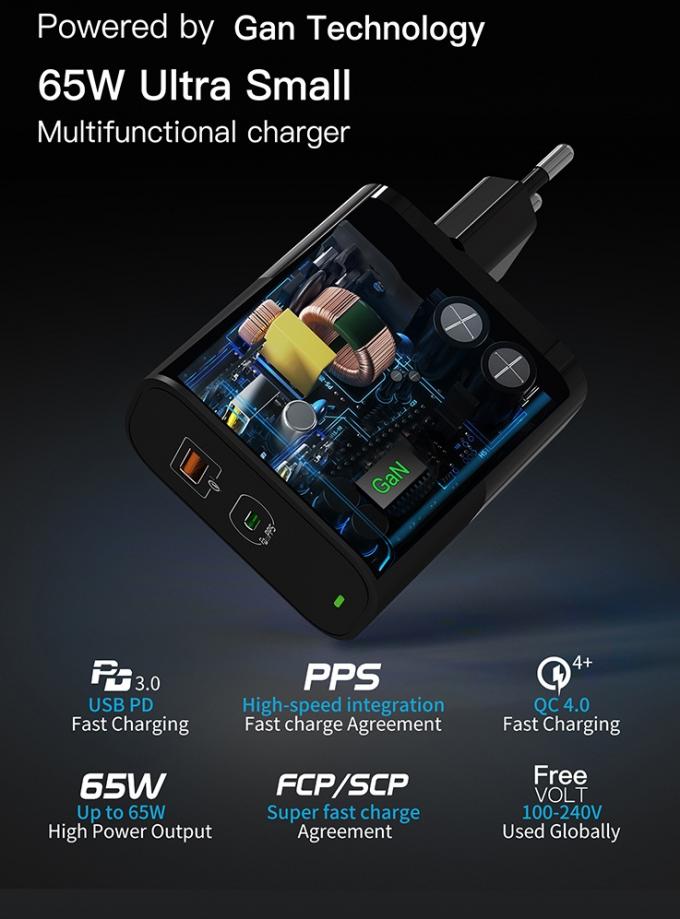 ६५w USB C वाल चार्जर मल्टिपोर्ट पकेट साइज PD Gan चार्जर ल्यापटप पावर एडाप्टर १