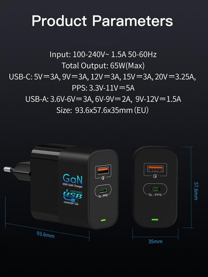 65w USB C Wall Charger Multiports Pocket Size PD Gan Charger Laptops Power Adapter 5