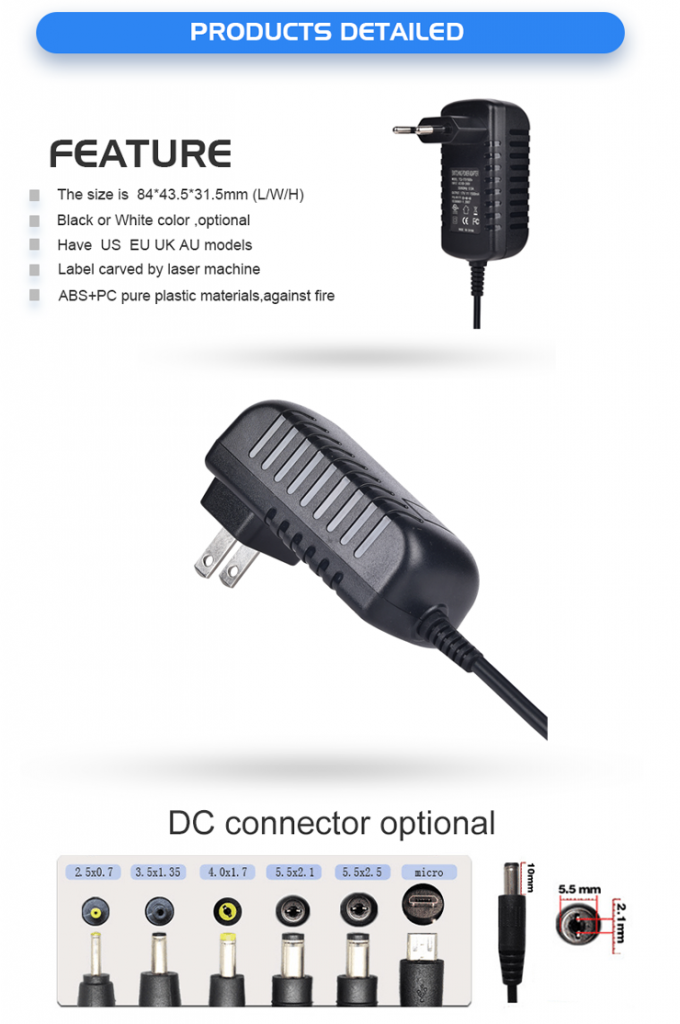 12W AC Switching Adapter DC Charger OEM ODM For IP Camera / LED Strip Light 0