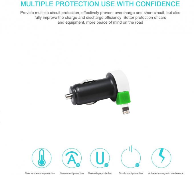 OEM ODM IPhone Car Power Adapter 3 USB Car Charger With Retractable Lightning Cable 1
