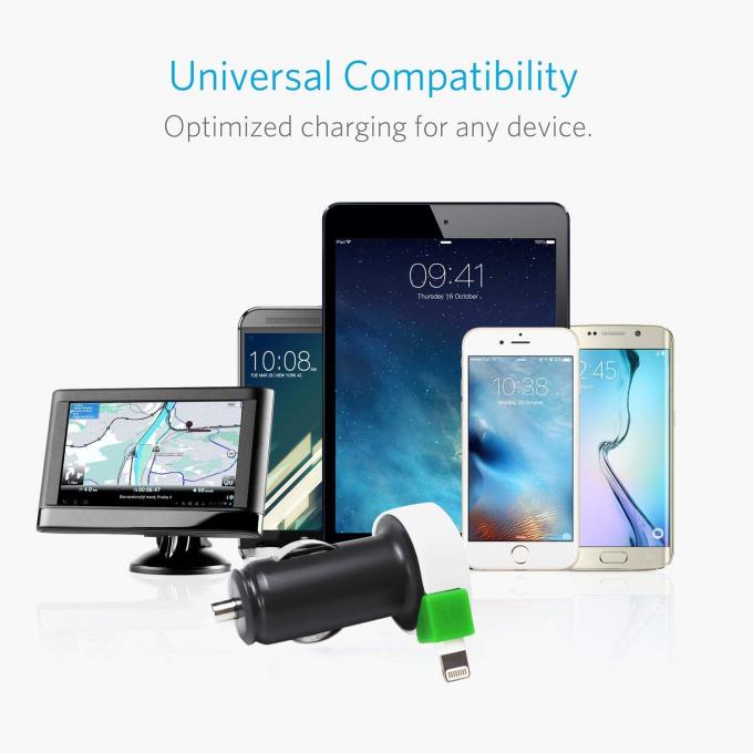 OEM ODM IPhone Car Power Adapter 3 USB Car Charger With Retractable Lightning Cable 2