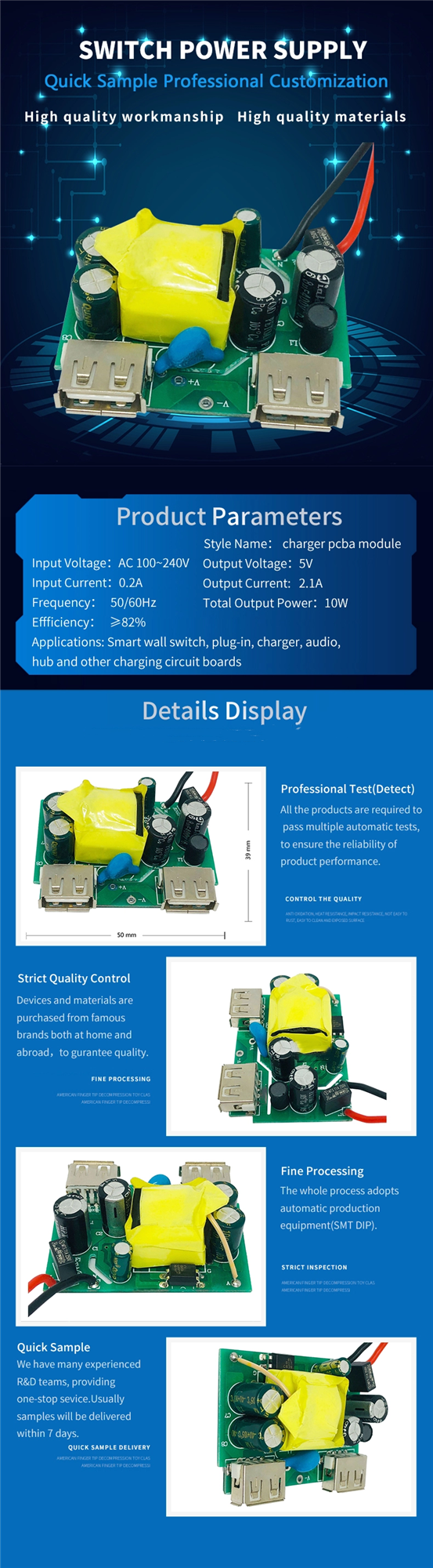 AC Adapter Electronics PCB Assembling Circuit Board 10W For 2 USB Charger 0