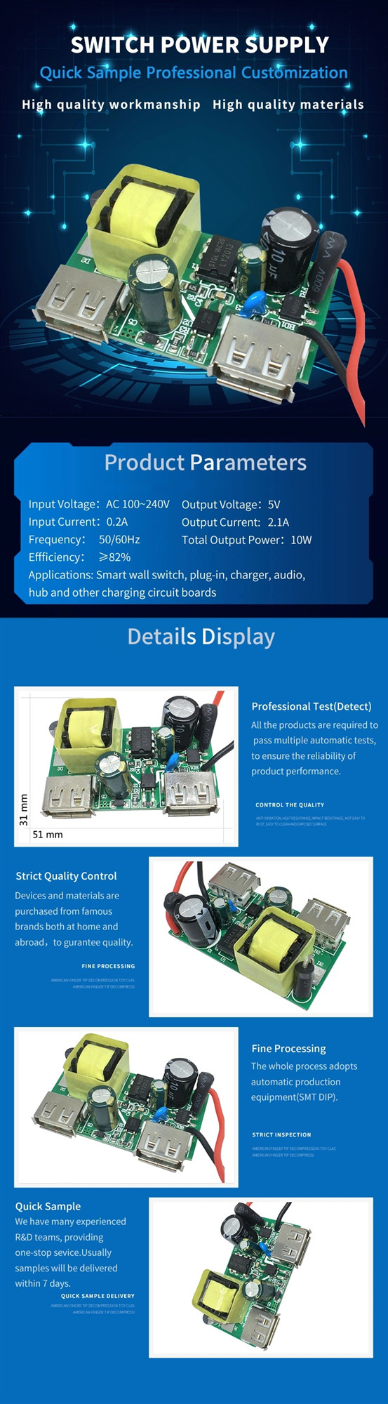 12W PCB Assembling Printed Circuit Board For Dual USB Fast Charger 0