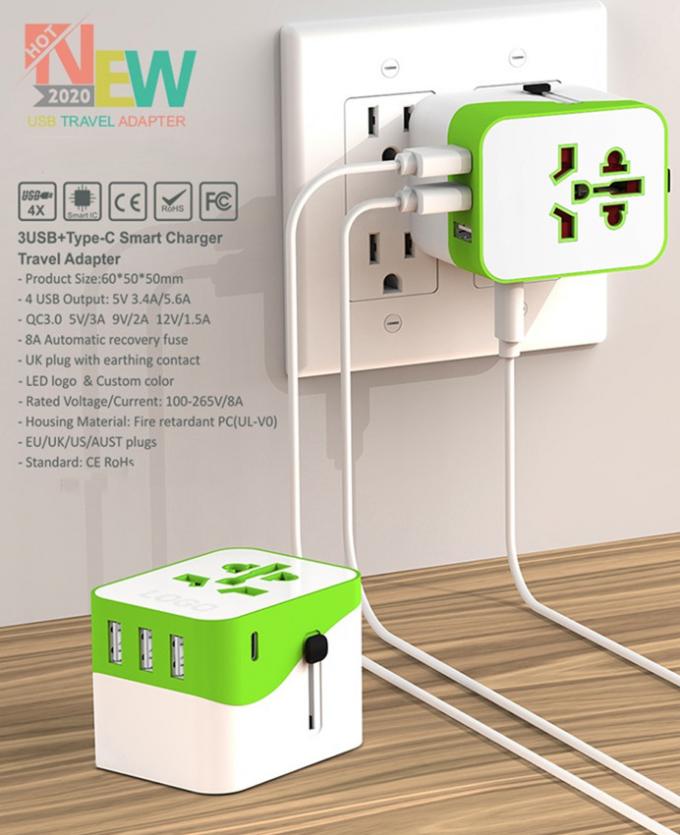 4 Port Foldable Fast Wall Charger CA01005 Universal Adapter Changeable Plug 20W 5V4.0A 0