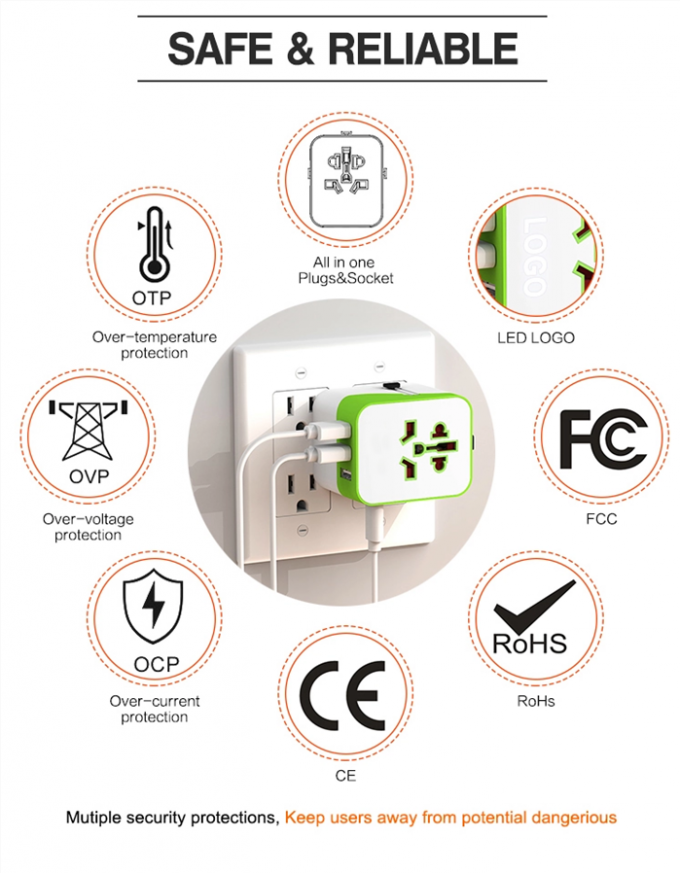 4 Port Foldable Fast Wall Charger CA01005 Universal Adapter Changeable Plug 20W 5V4.0A 1