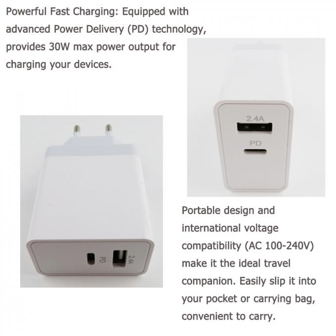 30W USB C Wall Charger Dual Port QC 3.0 5V 2.4A Universal Power Adapter 0