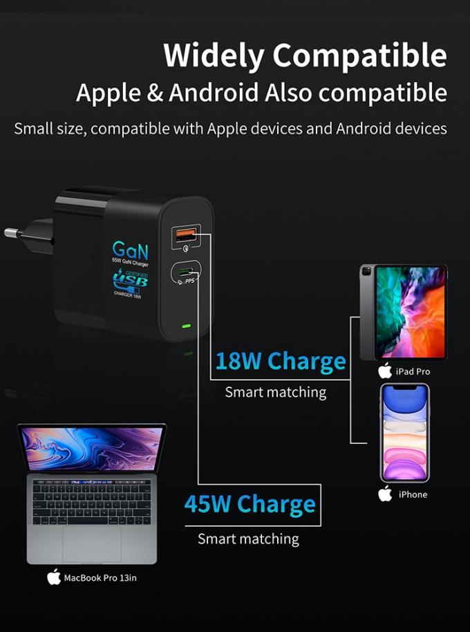65w USB C Wall Charger Multiports Pocket Sized PD Gan Charger Laptops Power Adapter 2