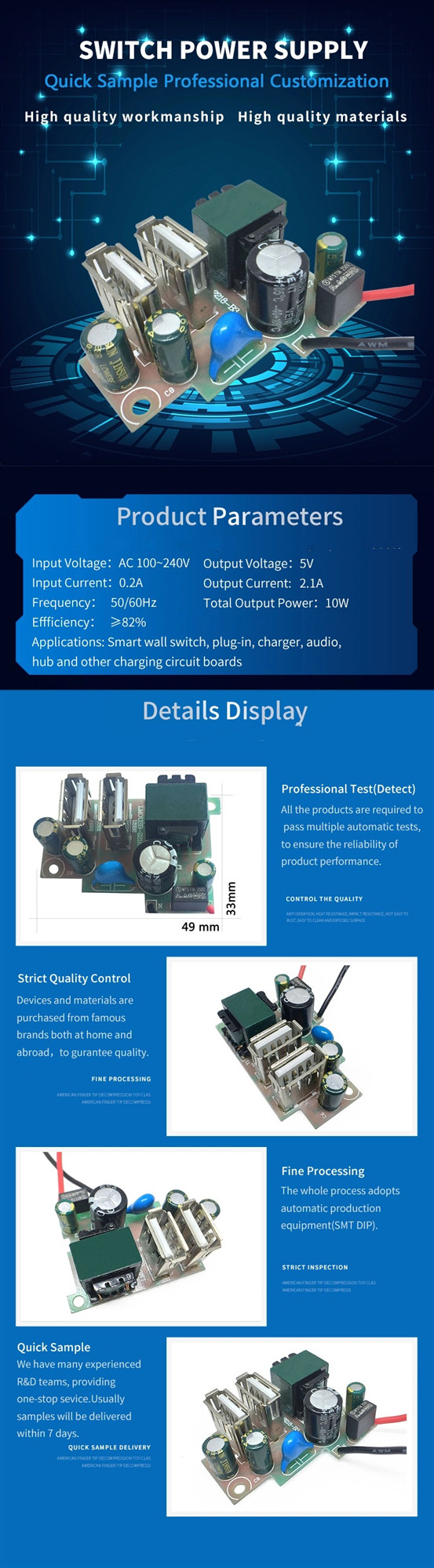 10W PCB Assembling Bare Circuit Board Fast Charging AC DC Power Supply Module 0