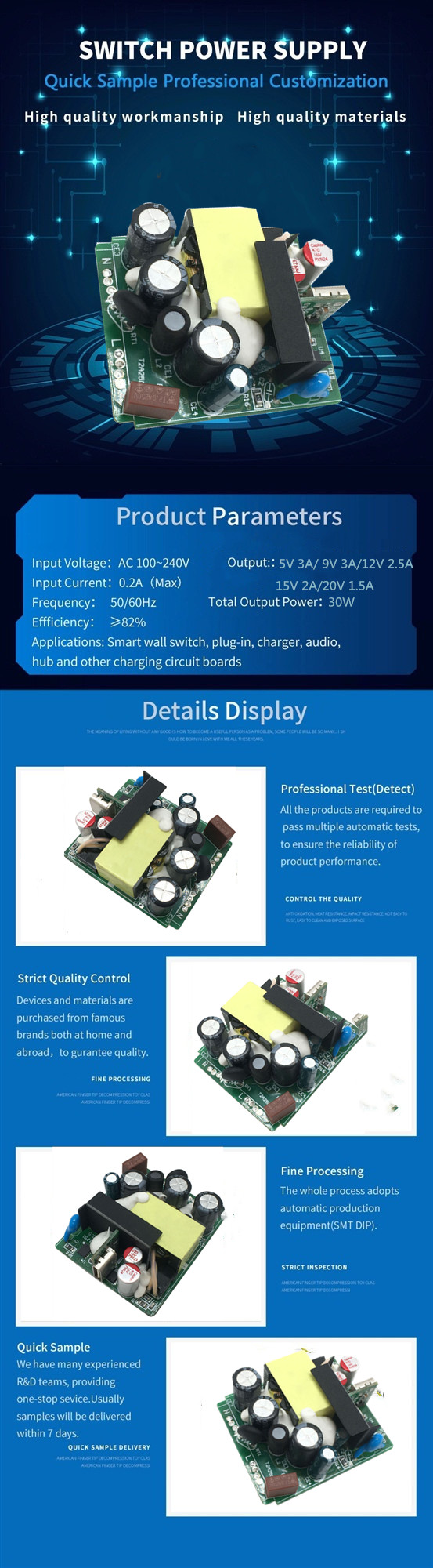 QC3.0 30W PCB Assembling Power Supply Board Mould For AC Adapter 0