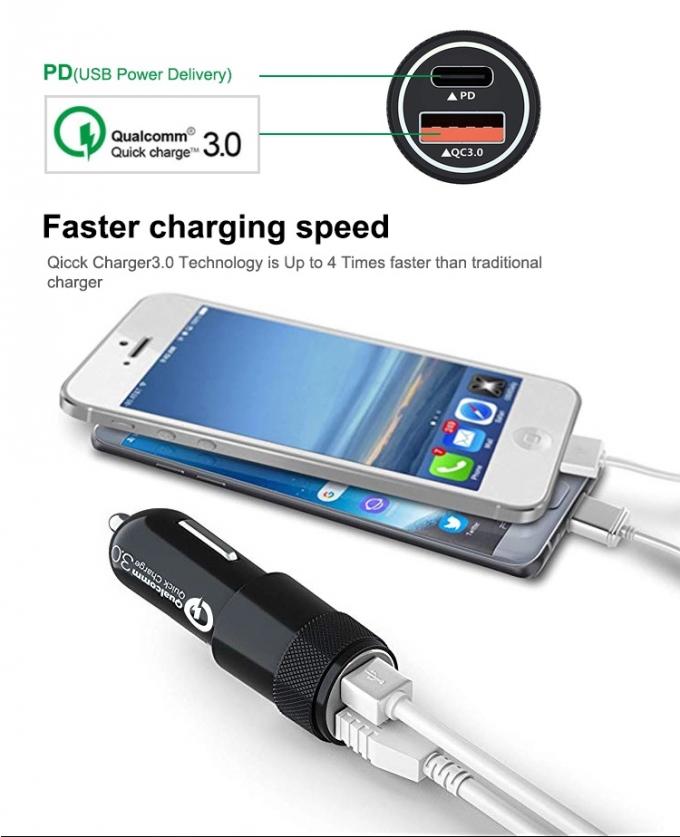 30w Dual USB Fast Car Phone Charger , PD3.0 USB Type C Car Charger For Iphone 0