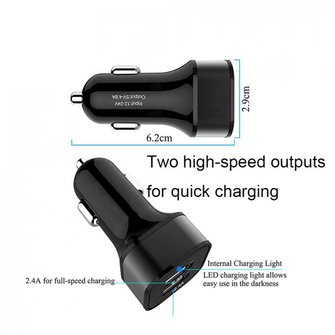 Dual Port USB Car Charger 5V 2.4A Aluminum Alloy Fast Charging Phone Charger 0