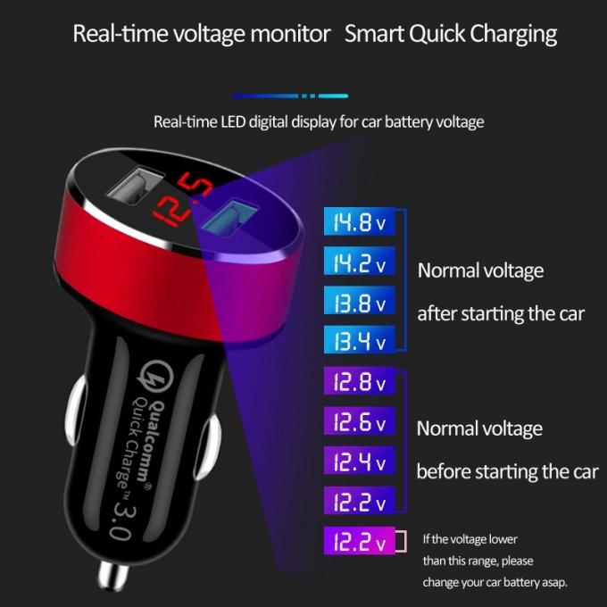 ODM Dual USB Fast Car Phone Charger 30W High Speed DC To DC Car Charger With LED Display 3