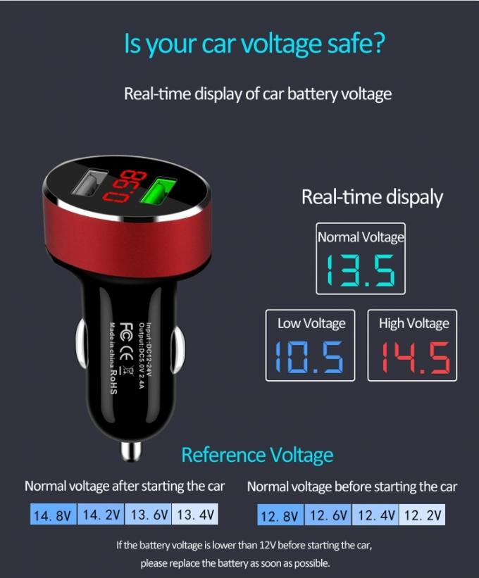 ODM Dual USB Fast Car Phone Charger 30W High Speed DC To DC Car Charger With LED Display 4