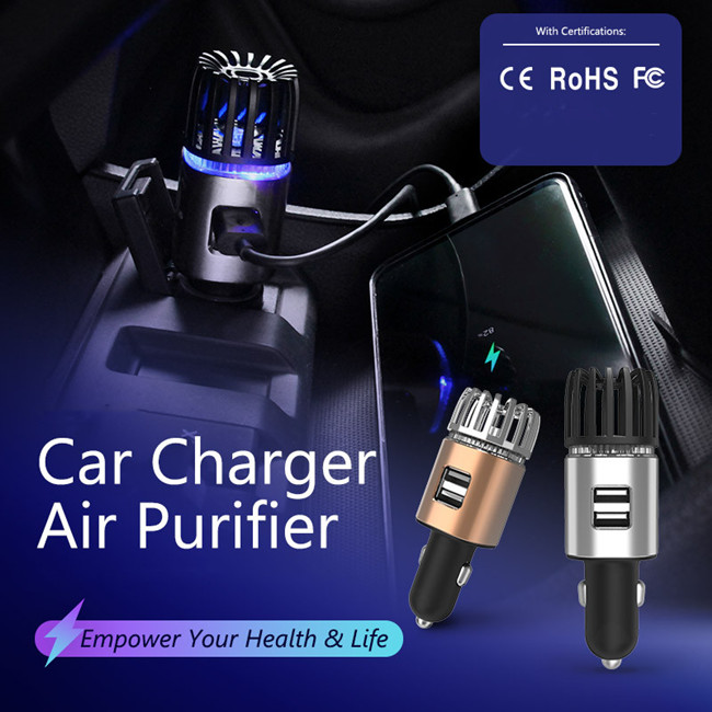 Fast Charge 2 USB Aluminum Air Purifier Car Charger 12W DC 5V 3