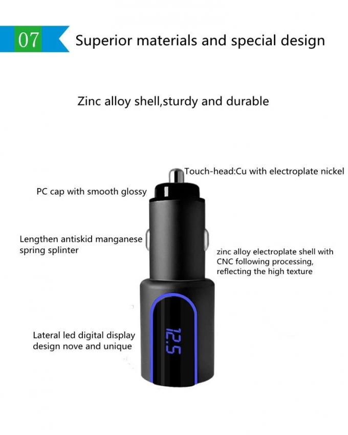 4.8A Fast Car Phone Charger 24W Zinc Alloy Rapid Dual USB Car Charger 3