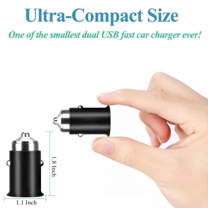 Zinc Alloy Car Charger Adapter , 5V 2.4A Car Cell Phone Charger With USB Port 3