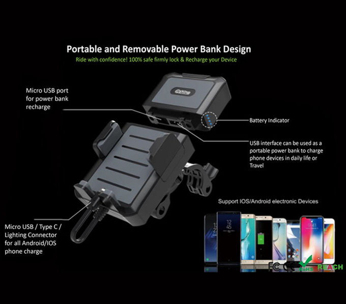 Rechargeable 5200mAH Detachable Bike Mount Phone Holder 0