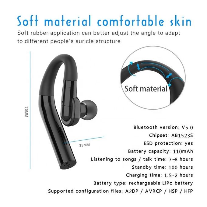 Single Earhook Earbuds Hands Free Hang Up Bluetooth 5.0 Earphones 360 Rotation 0