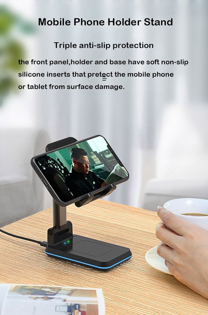 Dual Coil Wireless Charging Station 10W Foldable Portable Phone Holder 4