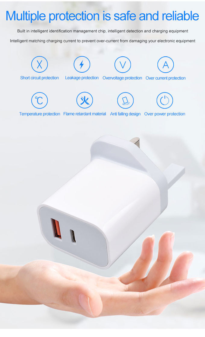 UK Quick Charge 3.0 USB A USB C 20W PD Wall Charger 0